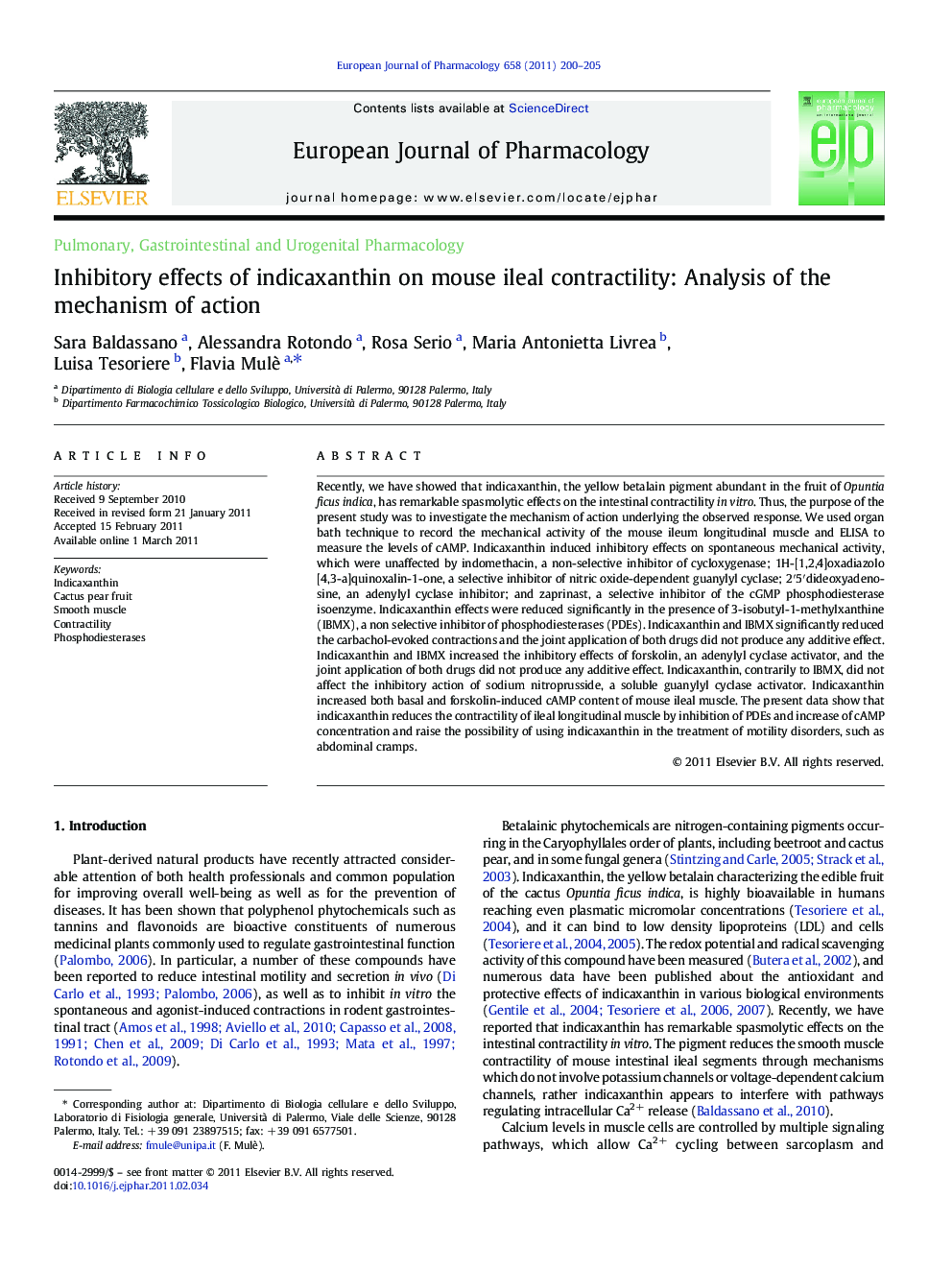 Inhibitory effects of indicaxanthin on mouse ileal contractility: Analysis of the mechanism of action