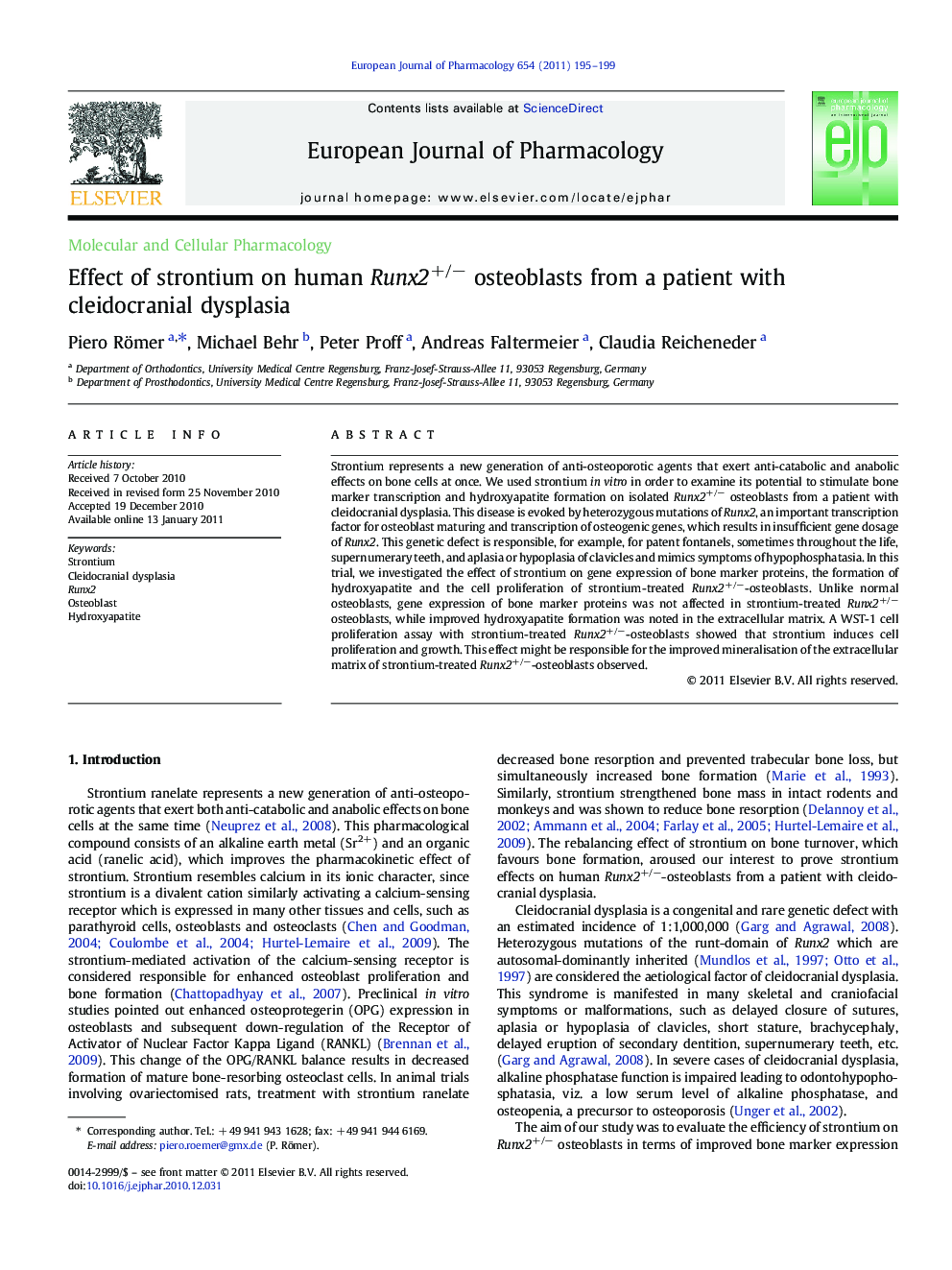 Effect of strontium on human Runx2+/− osteoblasts from a patient with cleidocranial dysplasia