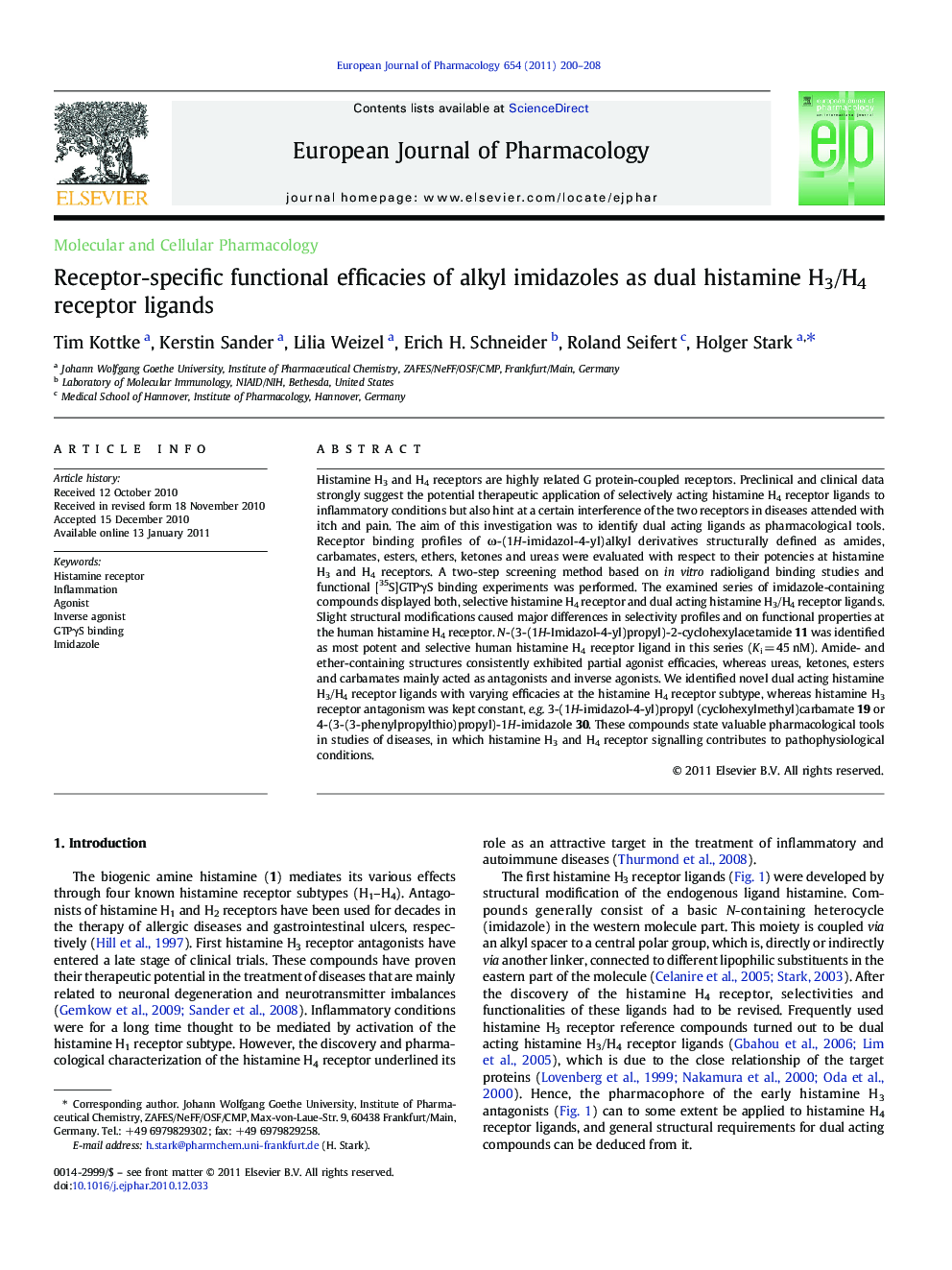 Receptor-specific functional efficacies of alkyl imidazoles as dual histamine H3/H4 receptor ligands