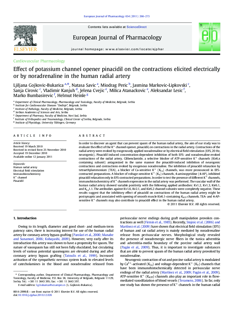 Effect of potassium channel opener pinacidil on the contractions elicited electrically or by noradrenaline in the human radial artery