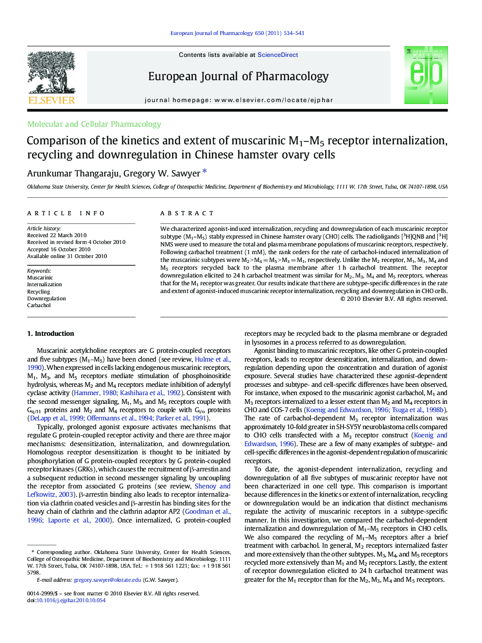 Comparison of the kinetics and extent of muscarinic M1–M5 receptor internalization, recycling and downregulation in Chinese hamster ovary cells