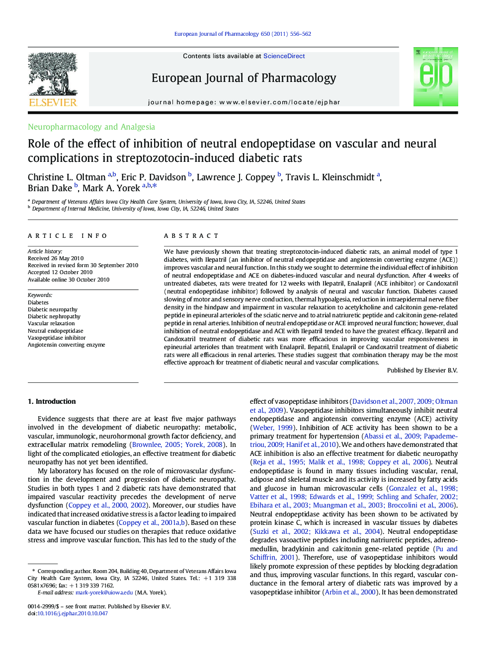 Role of the effect of inhibition of neutral endopeptidase on vascular and neural complications in streptozotocin-induced diabetic rats