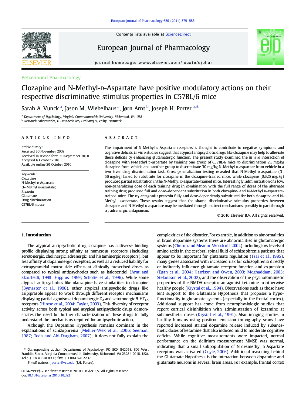 Clozapine and N-Methyl-d-Aspartate have positive modulatory actions on their respective discriminative stimulus properties in C57BL/6 mice