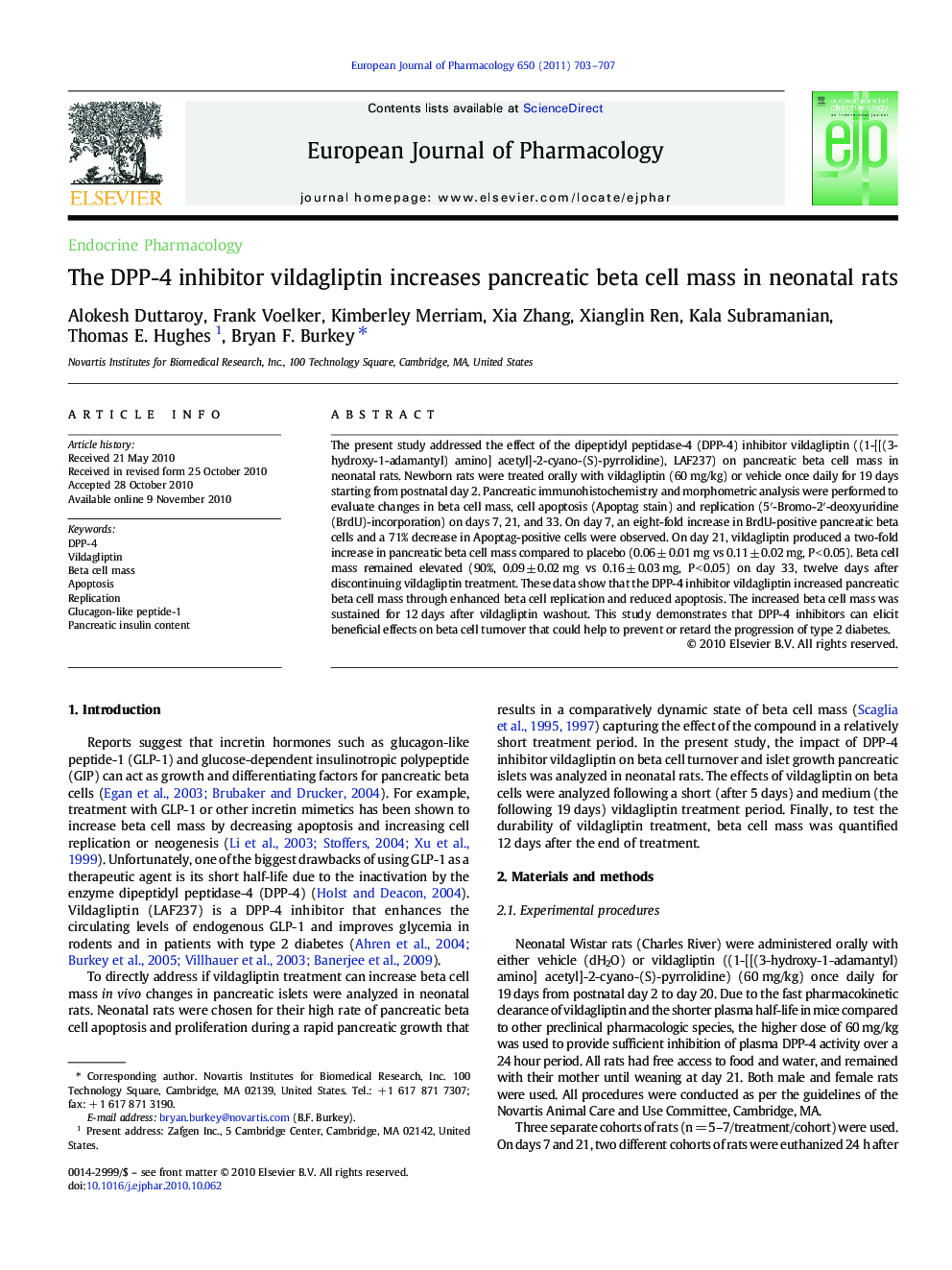 The DPP-4 inhibitor vildagliptin increases pancreatic beta cell mass in neonatal rats