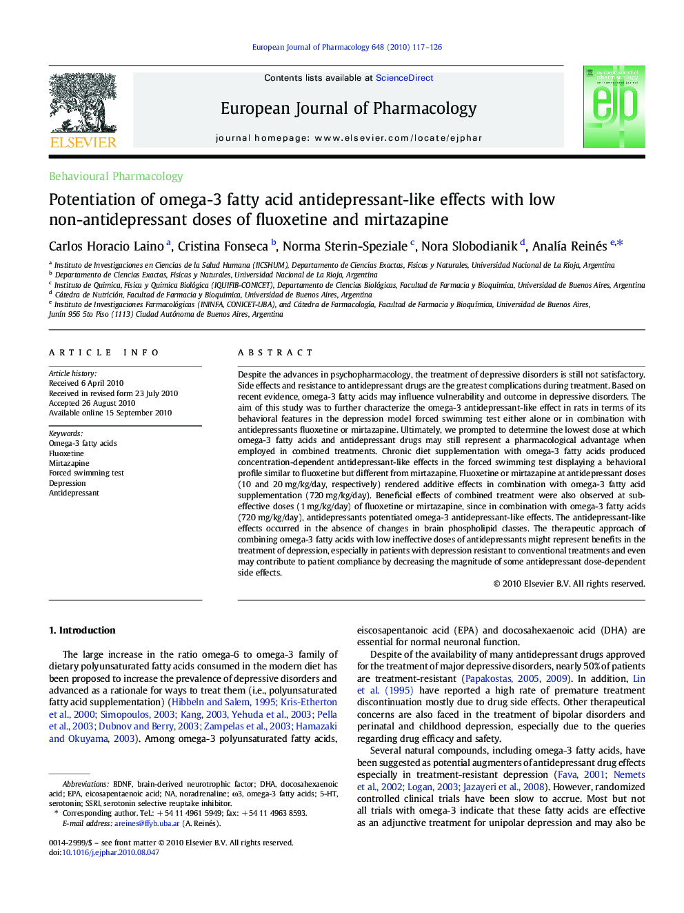 Potentiation of omega-3 fatty acid antidepressant-like effects with low non-antidepressant doses of fluoxetine and mirtazapine