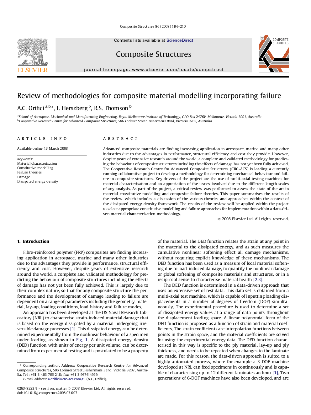 Review of methodologies for composite material modelling incorporating failure