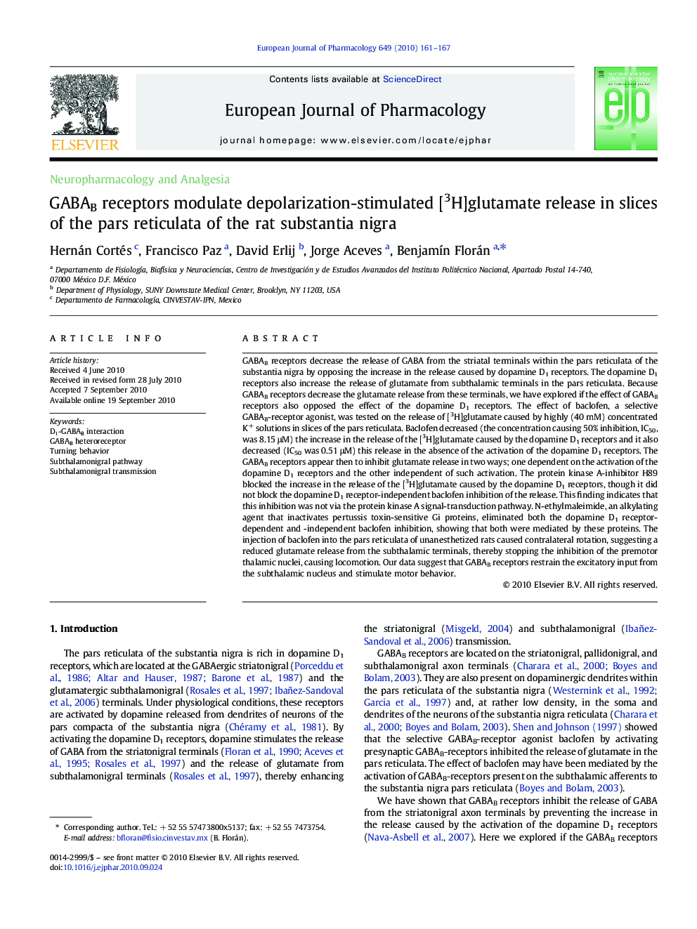 GABAB receptors modulate depolarization-stimulated [3H]glutamate release in slices of the pars reticulata of the rat substantia nigra