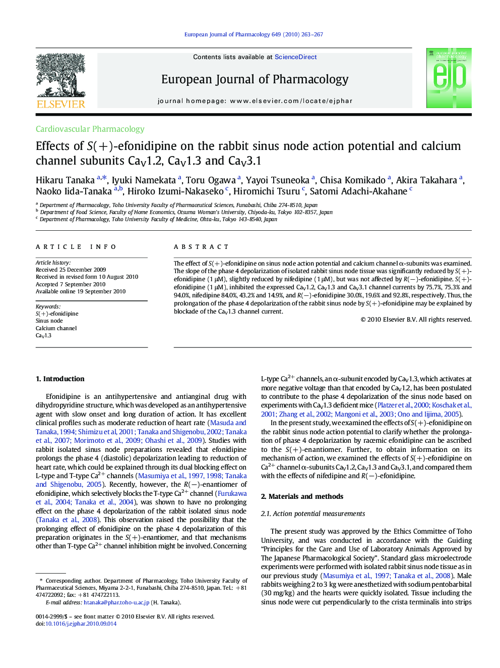 Effects of S(+)-efonidipine on the rabbit sinus node action potential and calcium channel subunits CaV1.2, CaV1.3 and CaV3.1