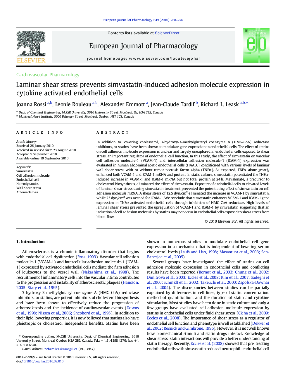 Laminar shear stress prevents simvastatin-induced adhesion molecule expression in cytokine activated endothelial cells