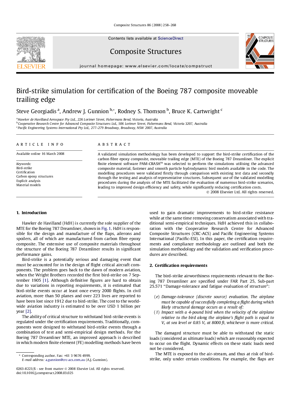 Bird-strike simulation for certification of the Boeing 787 composite moveable trailing edge