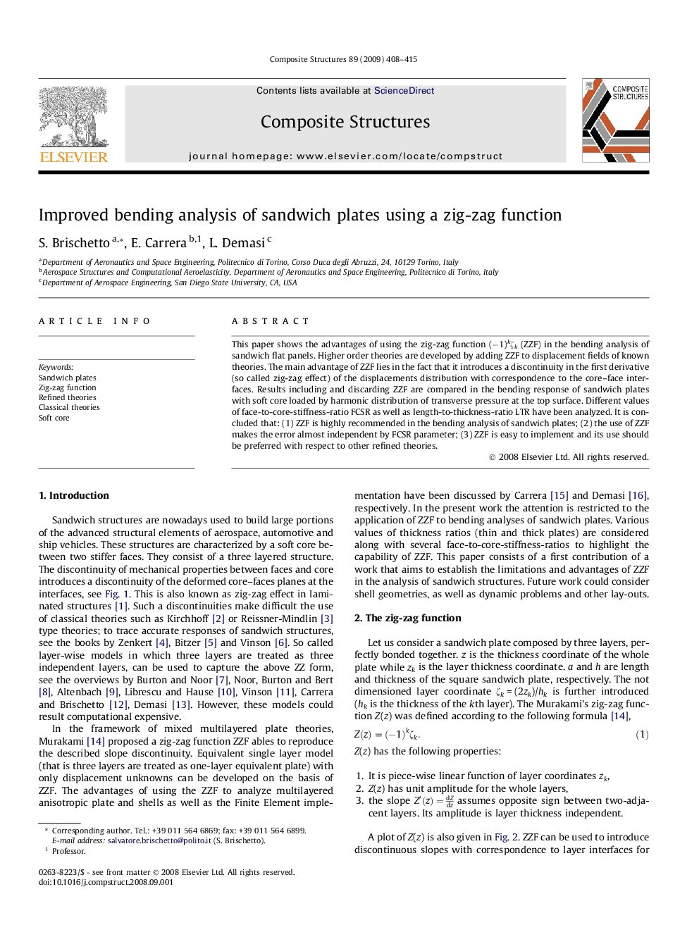 Improved bending analysis of sandwich plates using a zig-zag function