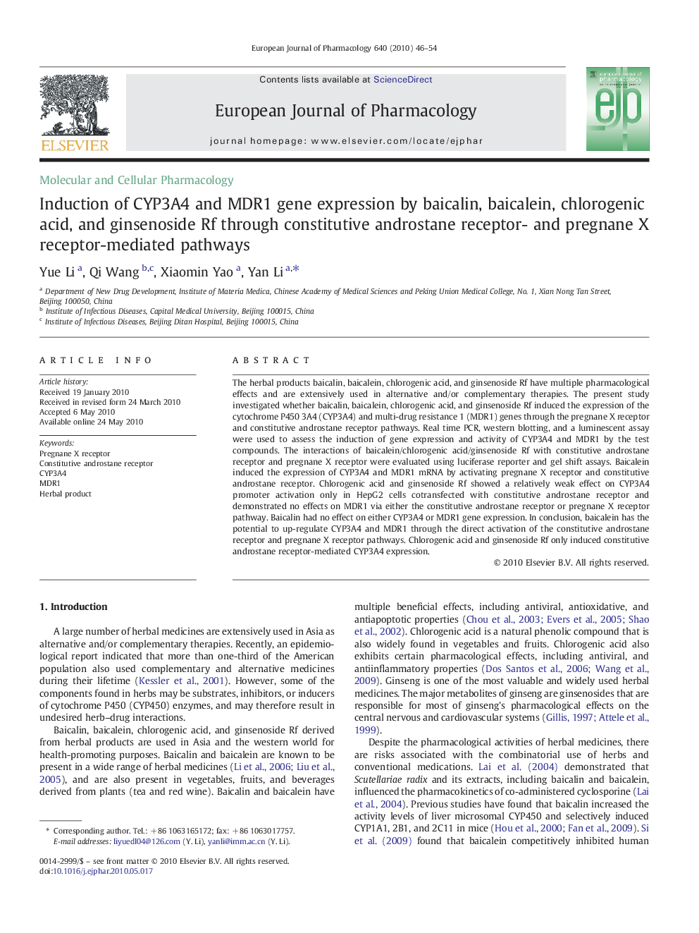 Induction of CYP3A4 and MDR1 gene expression by baicalin, baicalein, chlorogenic acid, and ginsenoside Rf through constitutive androstane receptor- and pregnane X receptor-mediated pathways