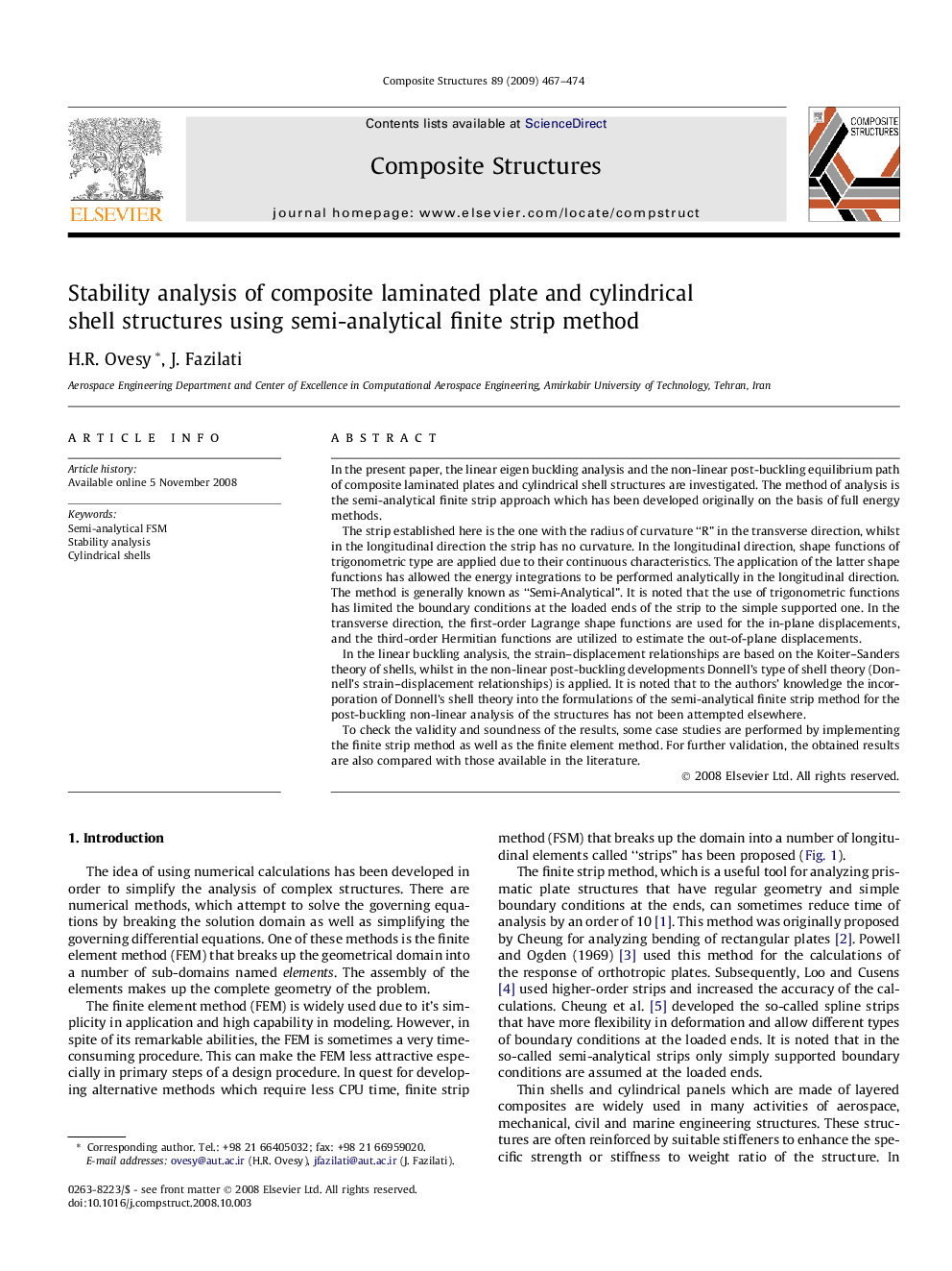 عکس صفحه اول مقاله: Stability analysis of composite laminated plate and cylindrical shell structures using semi-analytical finite strip method Stability analysis of composite laminated plate and cylindrical shell structures using semi-analytical finite strip method