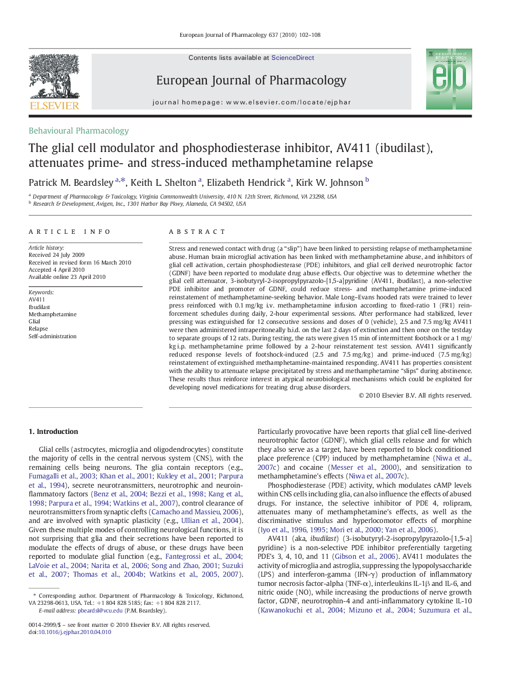 The glial cell modulator and phosphodiesterase inhibitor, AV411 (ibudilast), attenuates prime- and stress-induced methamphetamine relapse