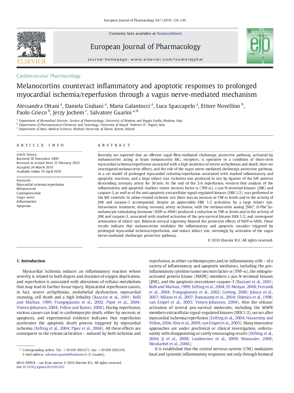 Melanocortins counteract inflammatory and apoptotic responses to prolonged myocardial ischemia/reperfusion through a vagus nerve-mediated mechanism