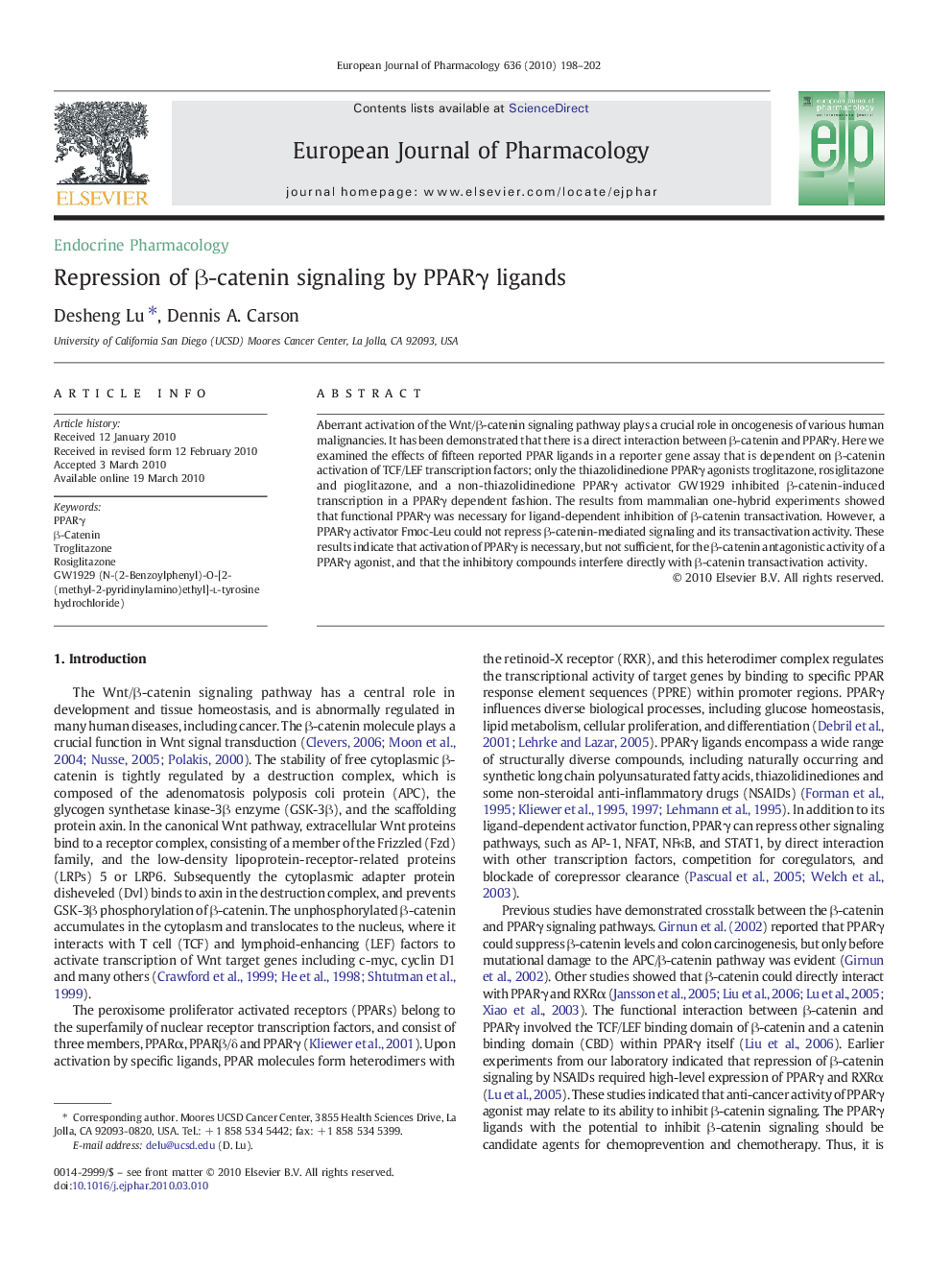 Repression of β-catenin signaling by PPARγ ligands