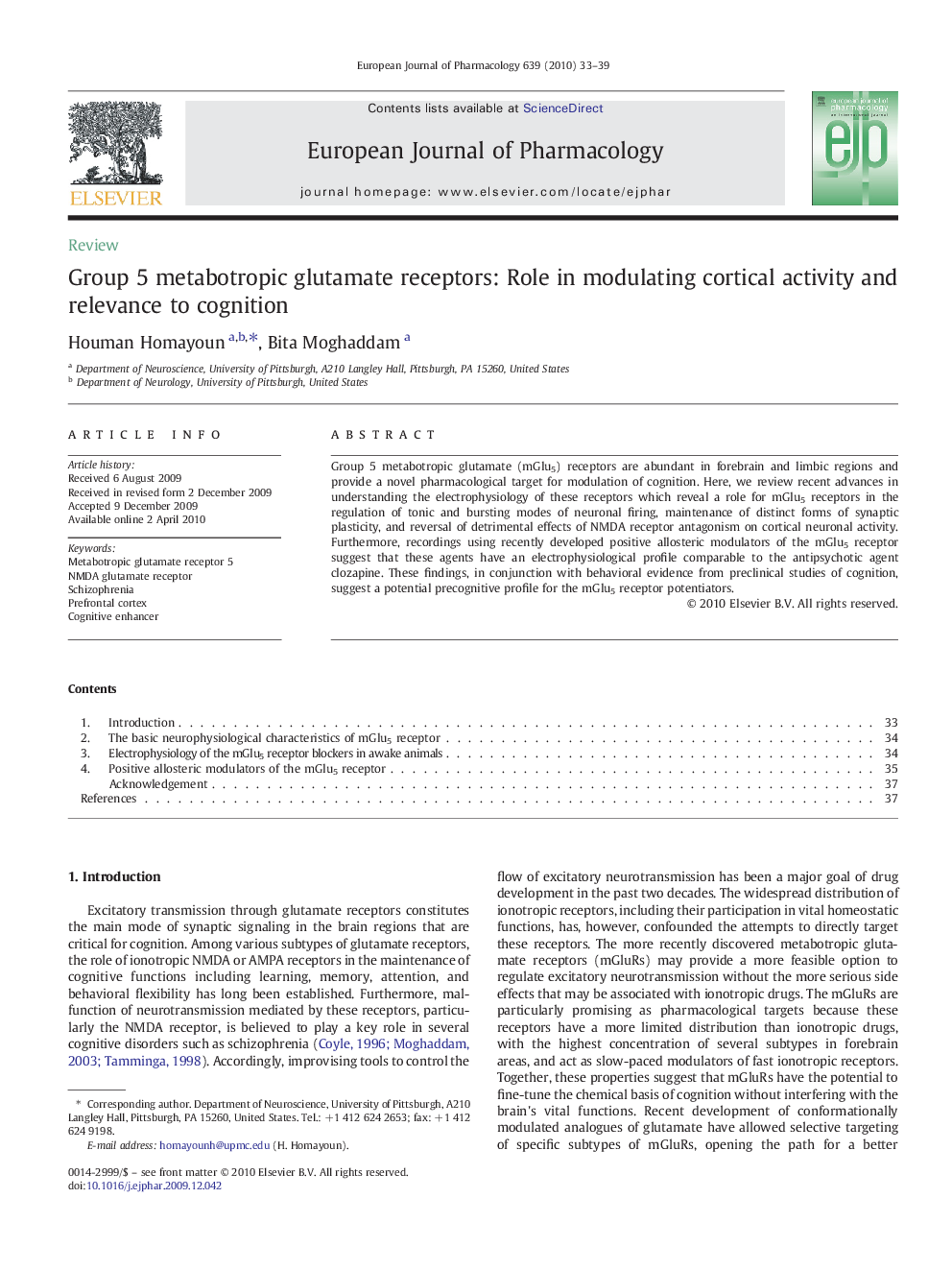 Group 5 metabotropic glutamate receptors: Role in modulating cortical activity and relevance to cognition