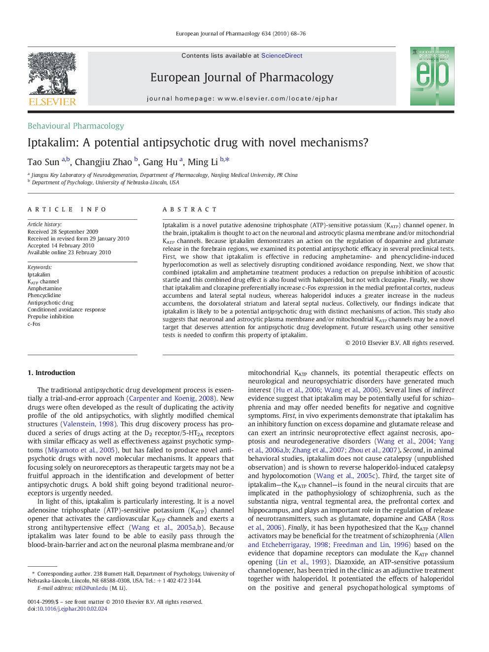 Iptakalim: A potential antipsychotic drug with novel mechanisms?