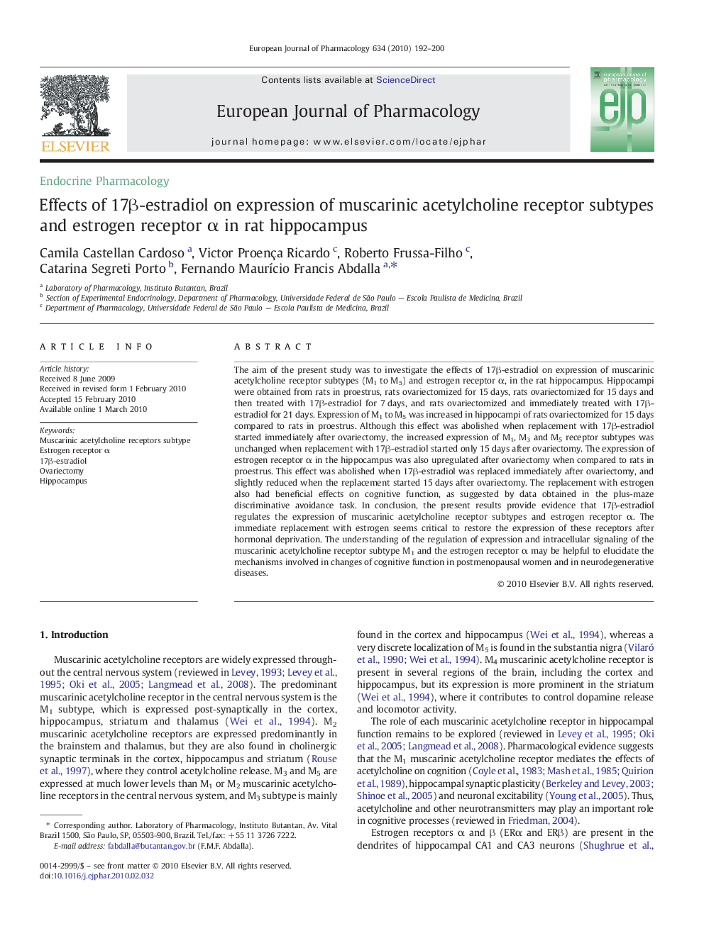 Effects of 17β-estradiol on expression of muscarinic acetylcholine receptor subtypes and estrogen receptor α in rat hippocampus