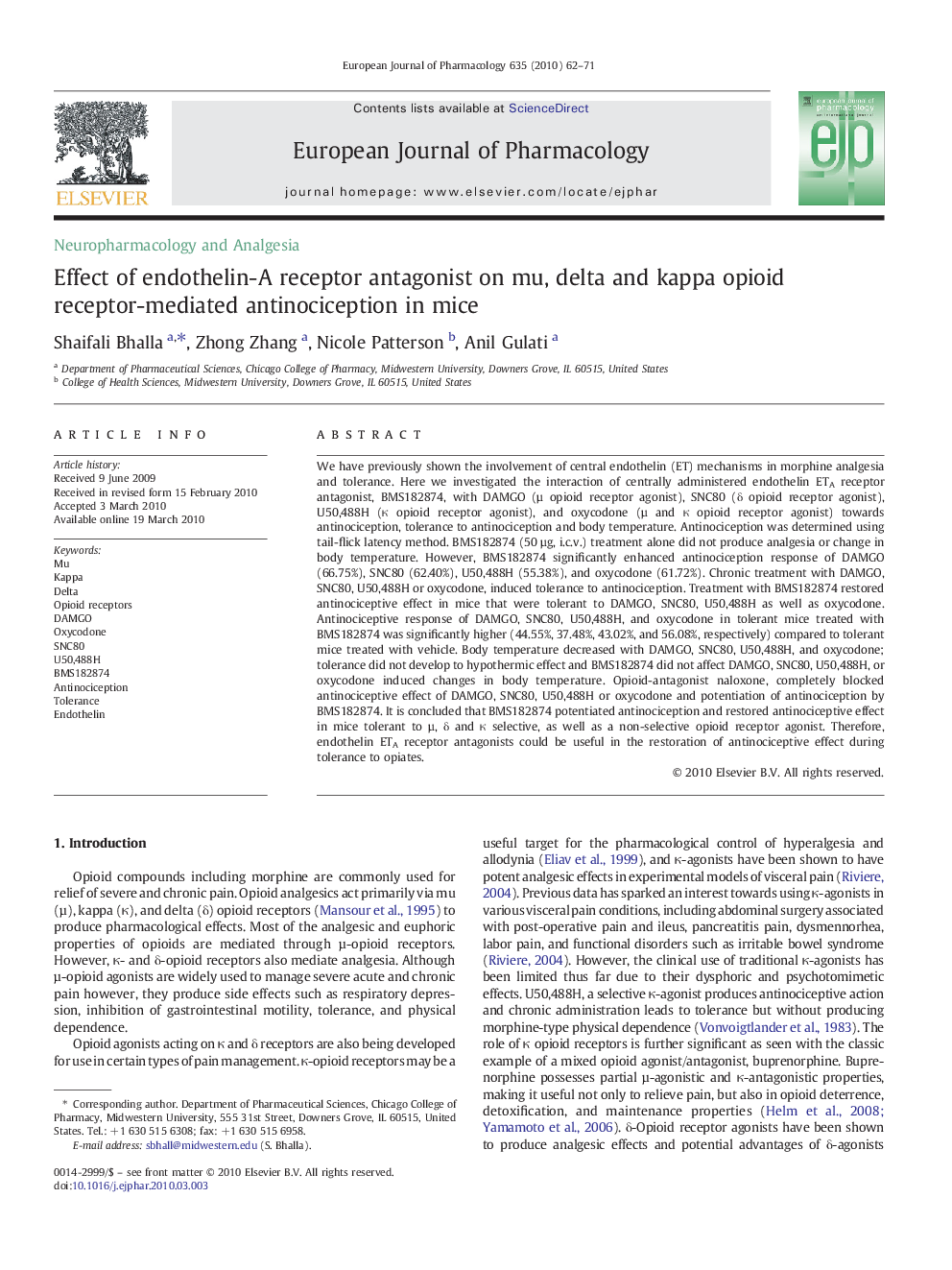 Effect of endothelin-A receptor antagonist on mu, delta and kappa opioid receptor-mediated antinociception in mice