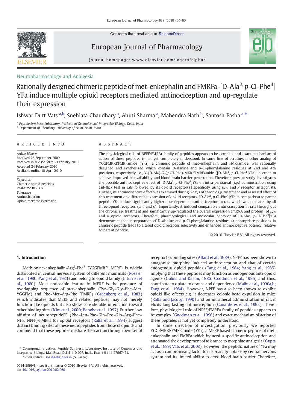 Rationally designed chimeric peptide of met-enkephalin and FMRFa-[D-Ala2,p-Cl-Phe4]YFa induce multiple opioid receptors mediated antinociception and up-regulate their expression