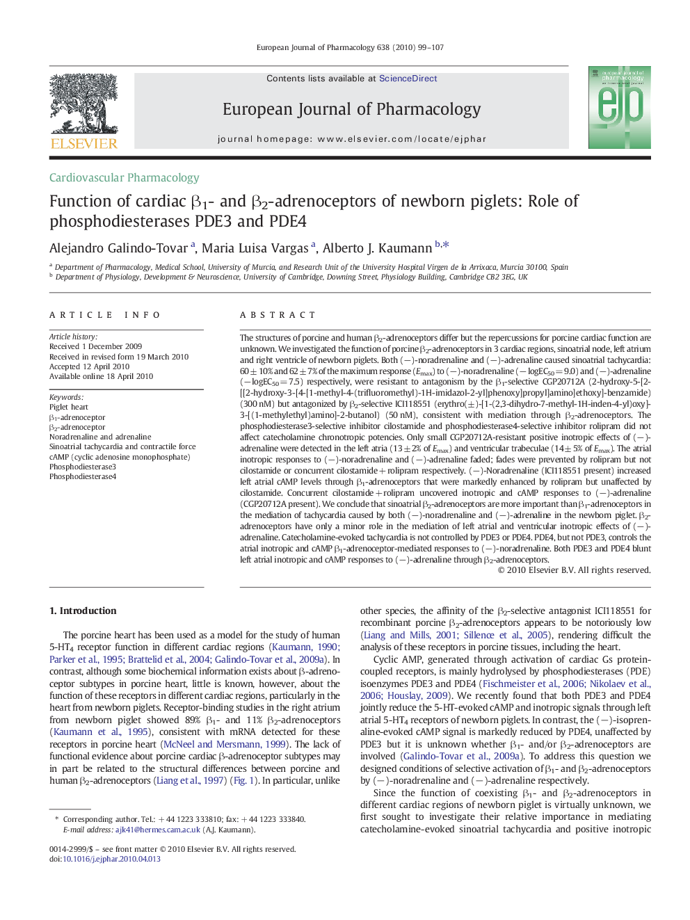 Function of cardiac β1- and β2-adrenoceptors of newborn piglets: Role of phosphodiesterases PDE3 and PDE4