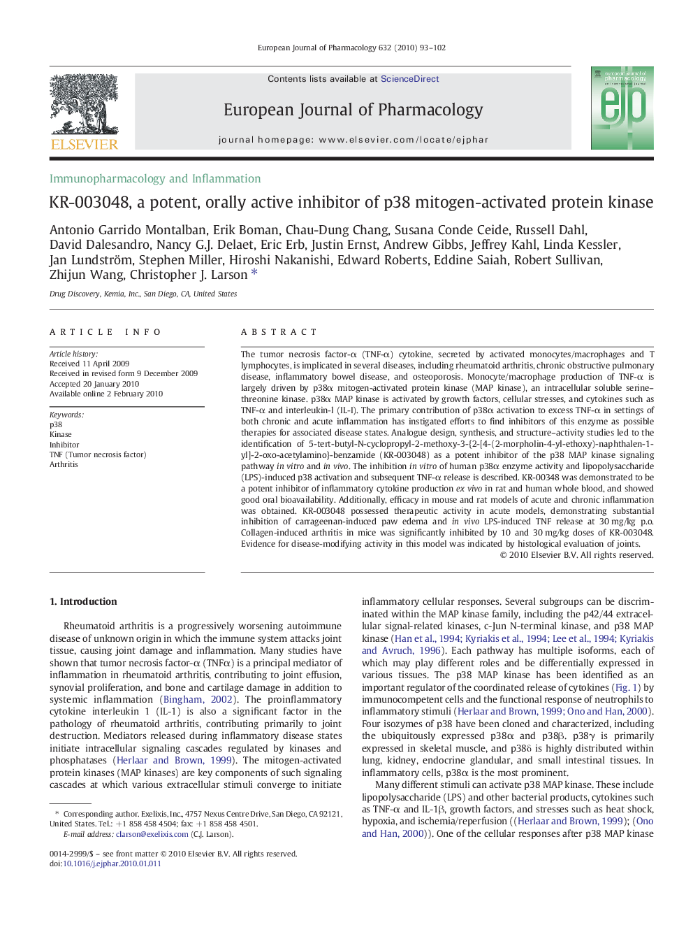 KR-003048, a potent, orally active inhibitor of p38 mitogen-activated protein kinase