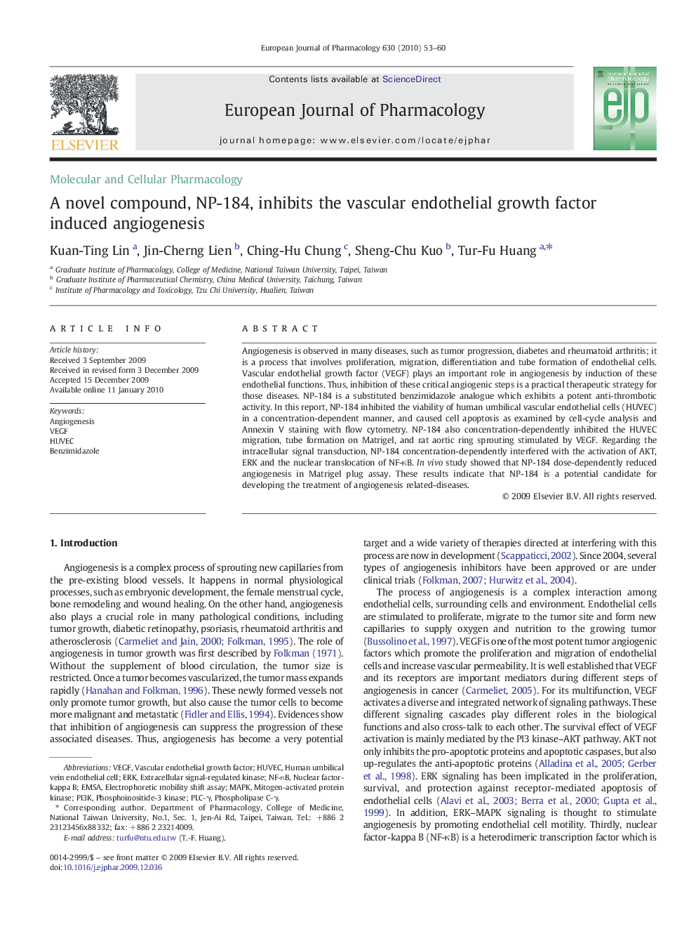 A novel compound, NP-184, inhibits the vascular endothelial growth factor induced angiogenesis