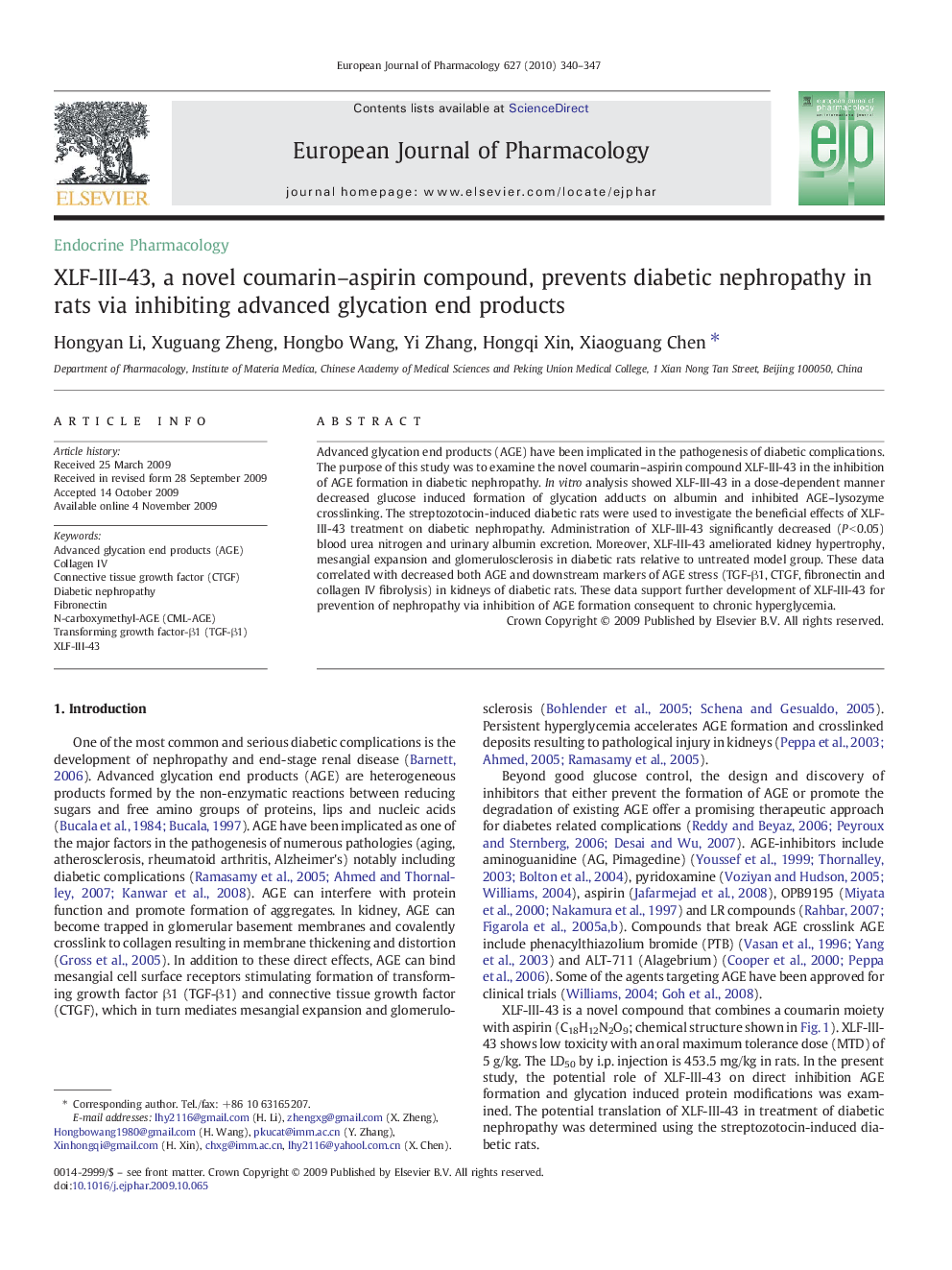 XLF-III-43, a novel coumarin–aspirin compound, prevents diabetic nephropathy in rats via inhibiting advanced glycation end products