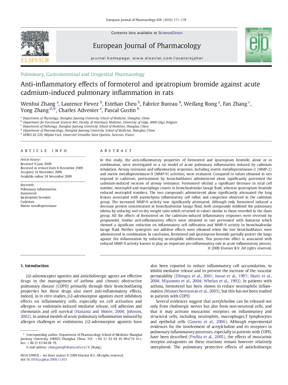 Anti-inflammatory effects of formoterol and ipratropium bromide against acute cadmium-induced pulmonary inflammation in rats