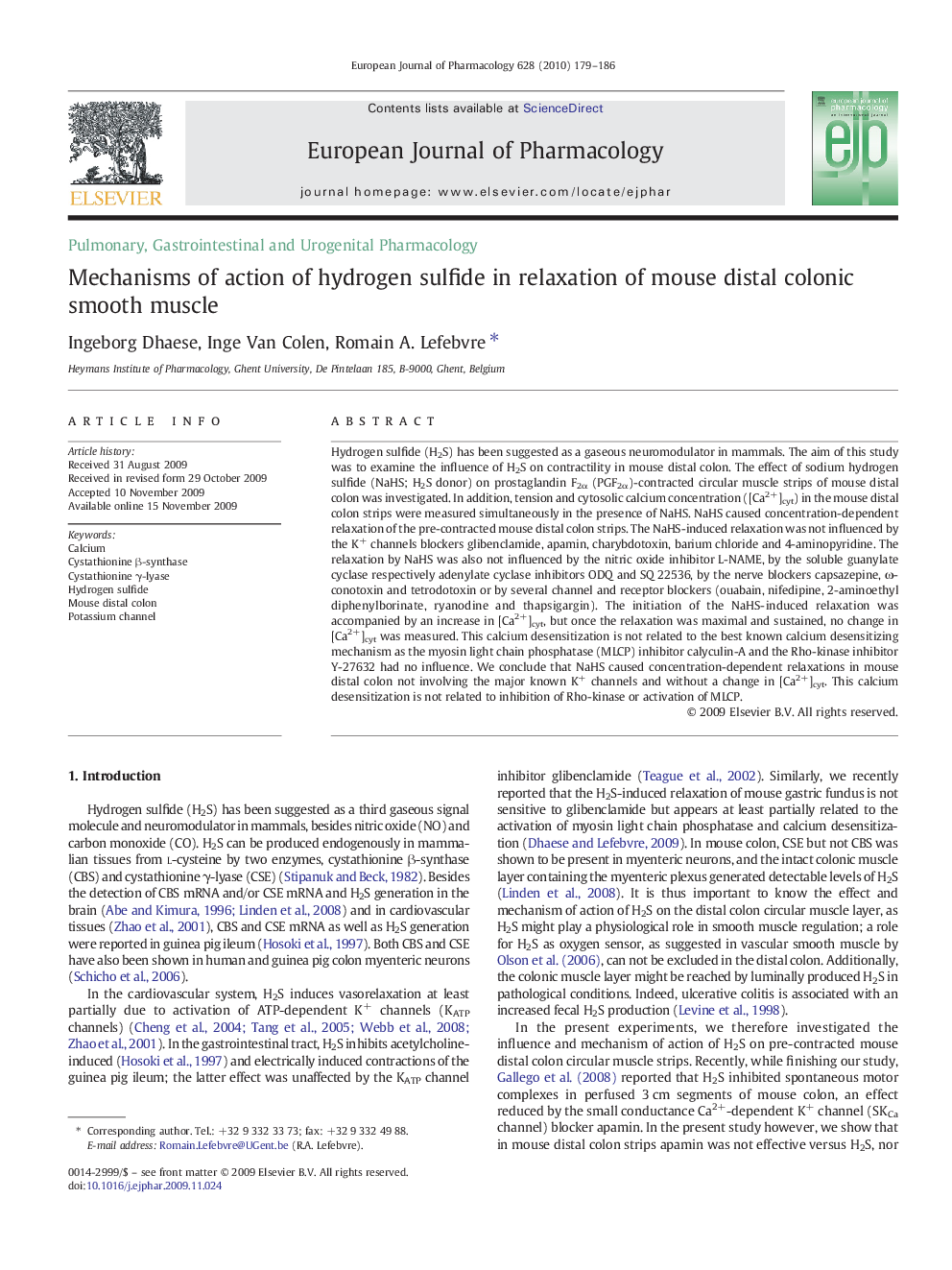 Mechanisms of action of hydrogen sulfide in relaxation of mouse distal colonic smooth muscle