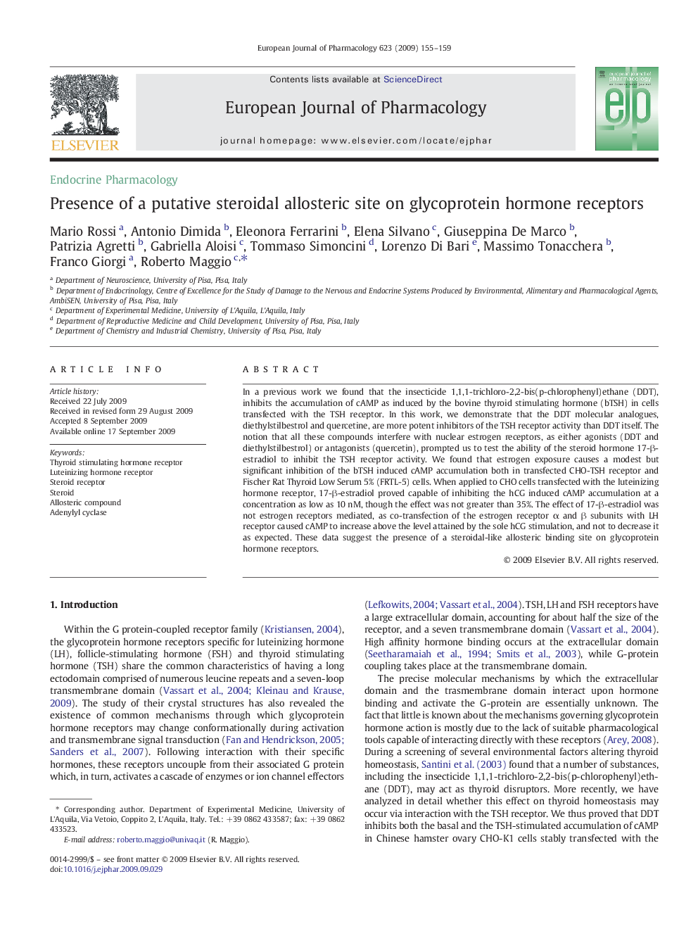 Presence of a putative steroidal allosteric site on glycoprotein hormone receptors