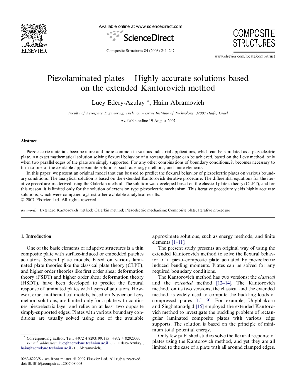 Piezolaminated plates – Highly accurate solutions based on the extended Kantorovich method