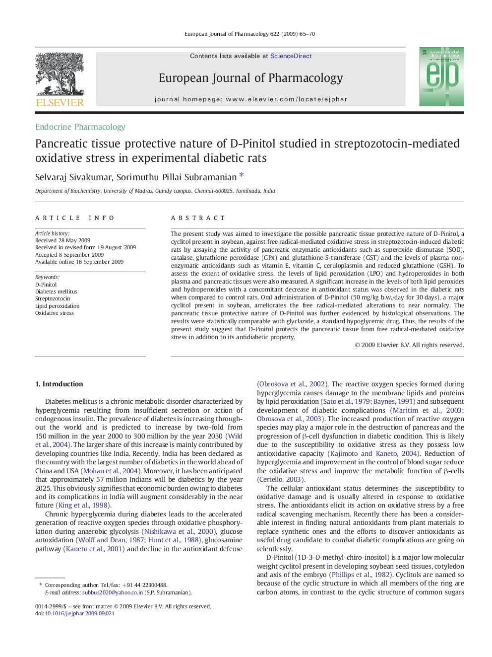 Pancreatic tissue protective nature of D-Pinitol studied in streptozotocin-mediated oxidative stress in experimental diabetic rats