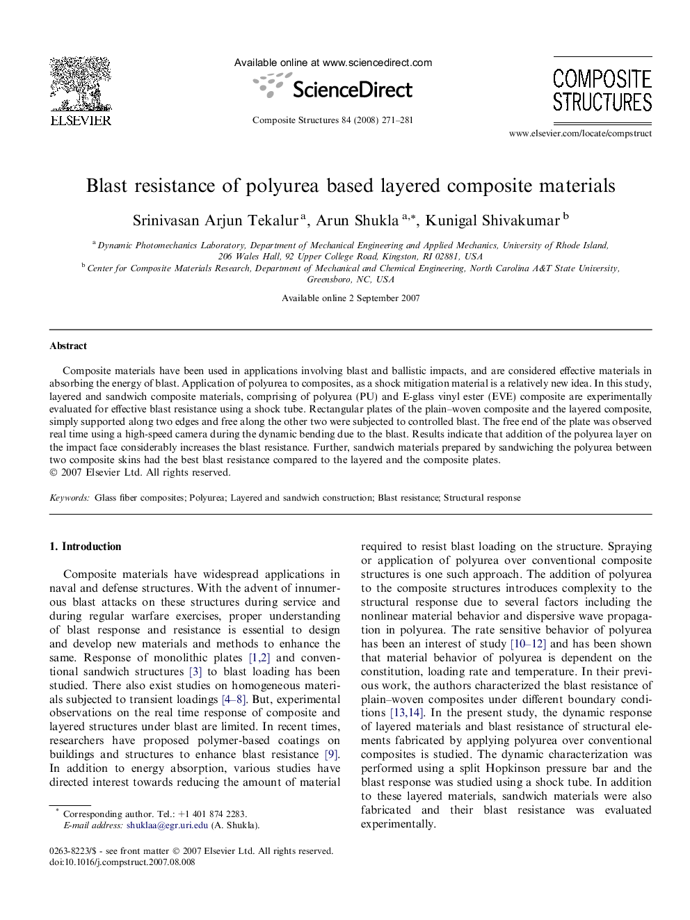 Blast resistance of polyurea based layered composite materials