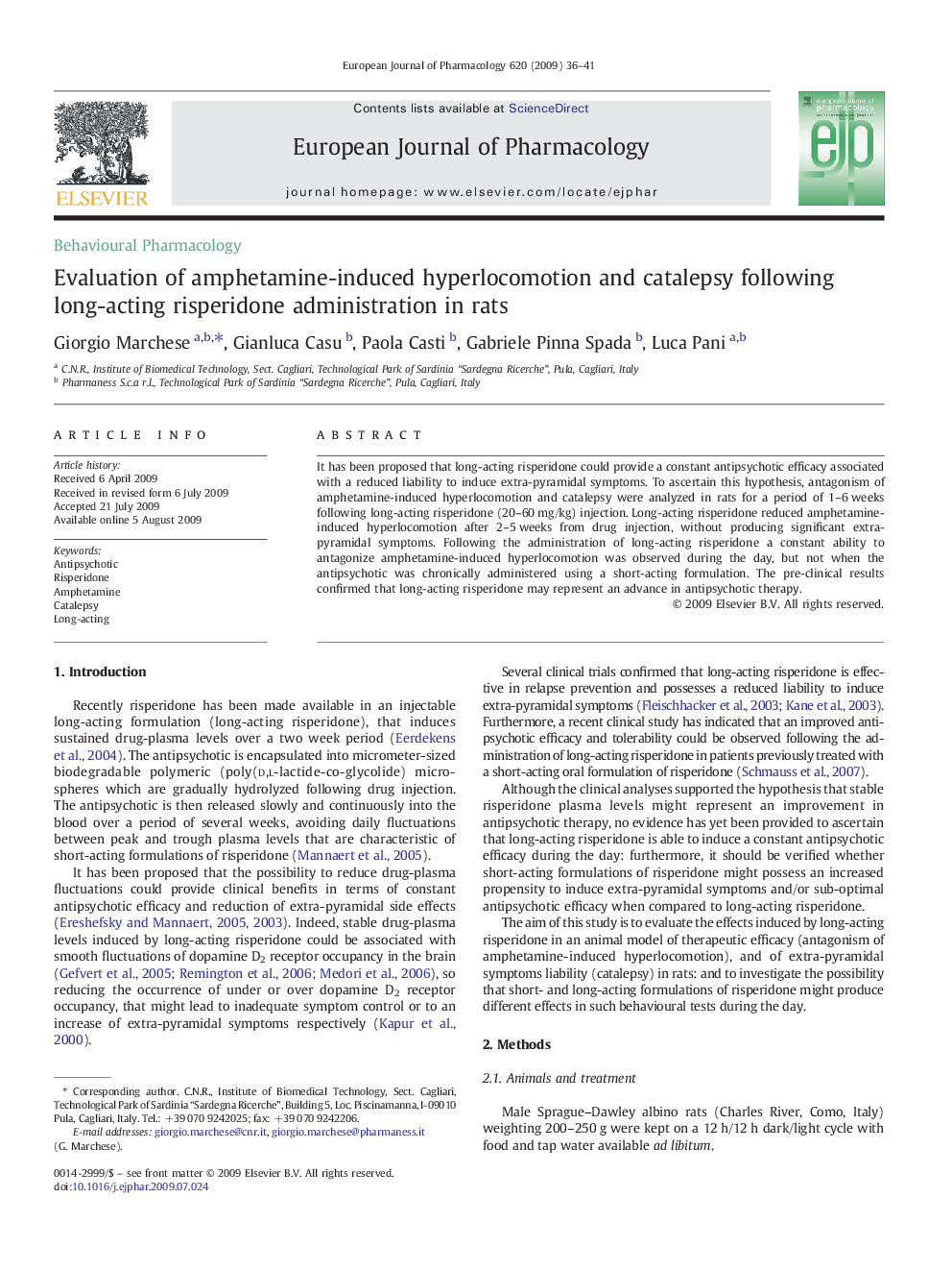 Evaluation of amphetamine-induced hyperlocomotion and catalepsy following long-acting risperidone administration in rats