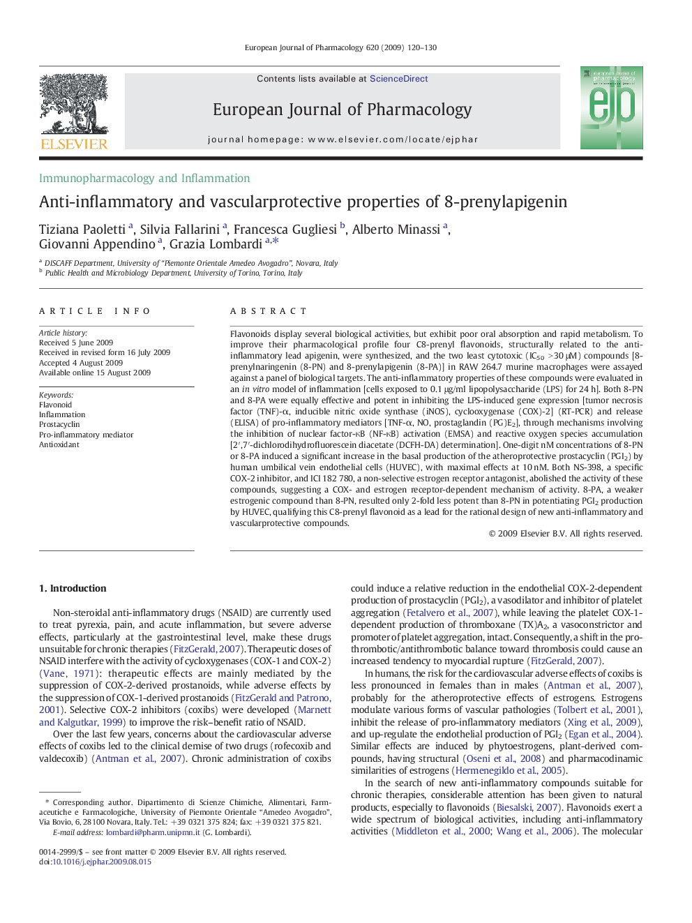 Anti-inflammatory and vascularprotective properties of 8-prenylapigenin