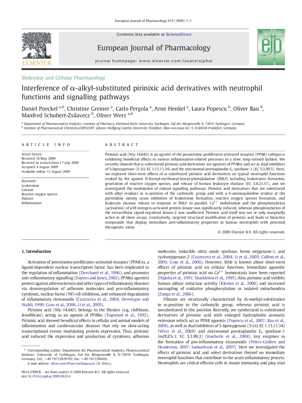 Interference of α-alkyl-substituted pirinixic acid derivatives with neutrophil functions and signalling pathways