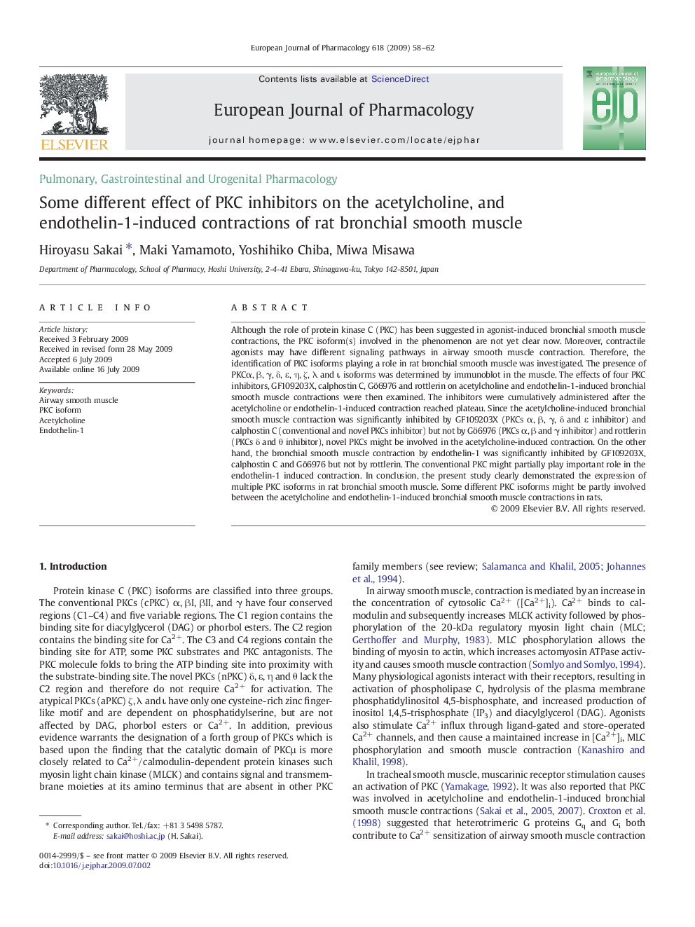 Some different effect of PKC inhibitors on the acetylcholine, and endothelin-1-induced contractions of rat bronchial smooth muscle