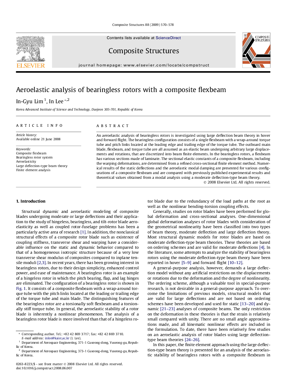 عکس صفحه اول مقاله: Aeroelastic analysis of bearingless rotors with a composite flexbeam Aeroelastic analysis of bearingless rotors with a composite flexbeam