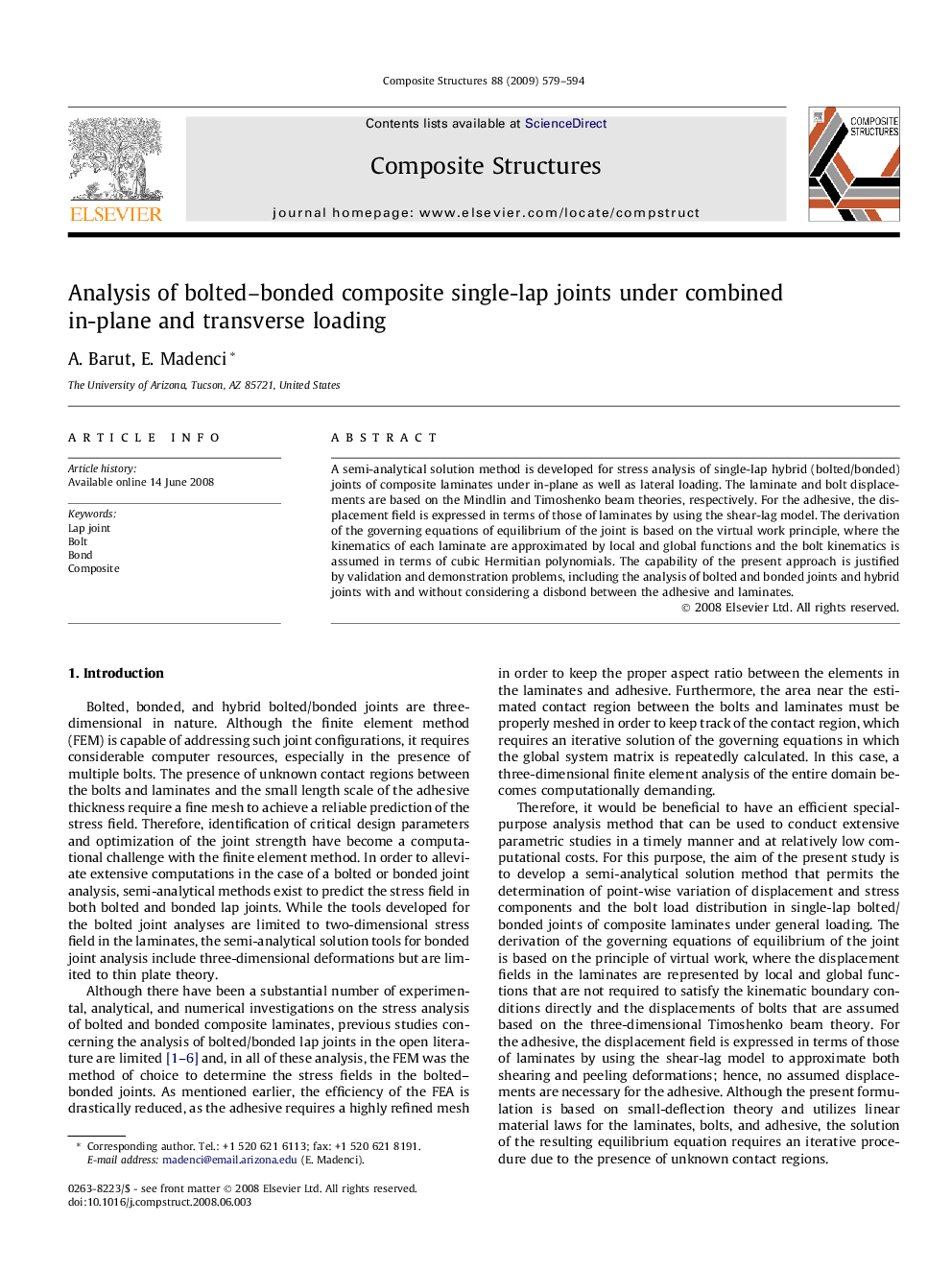 Analysis of bolted–bonded composite single-lap joints under combined in-plane and transverse loading