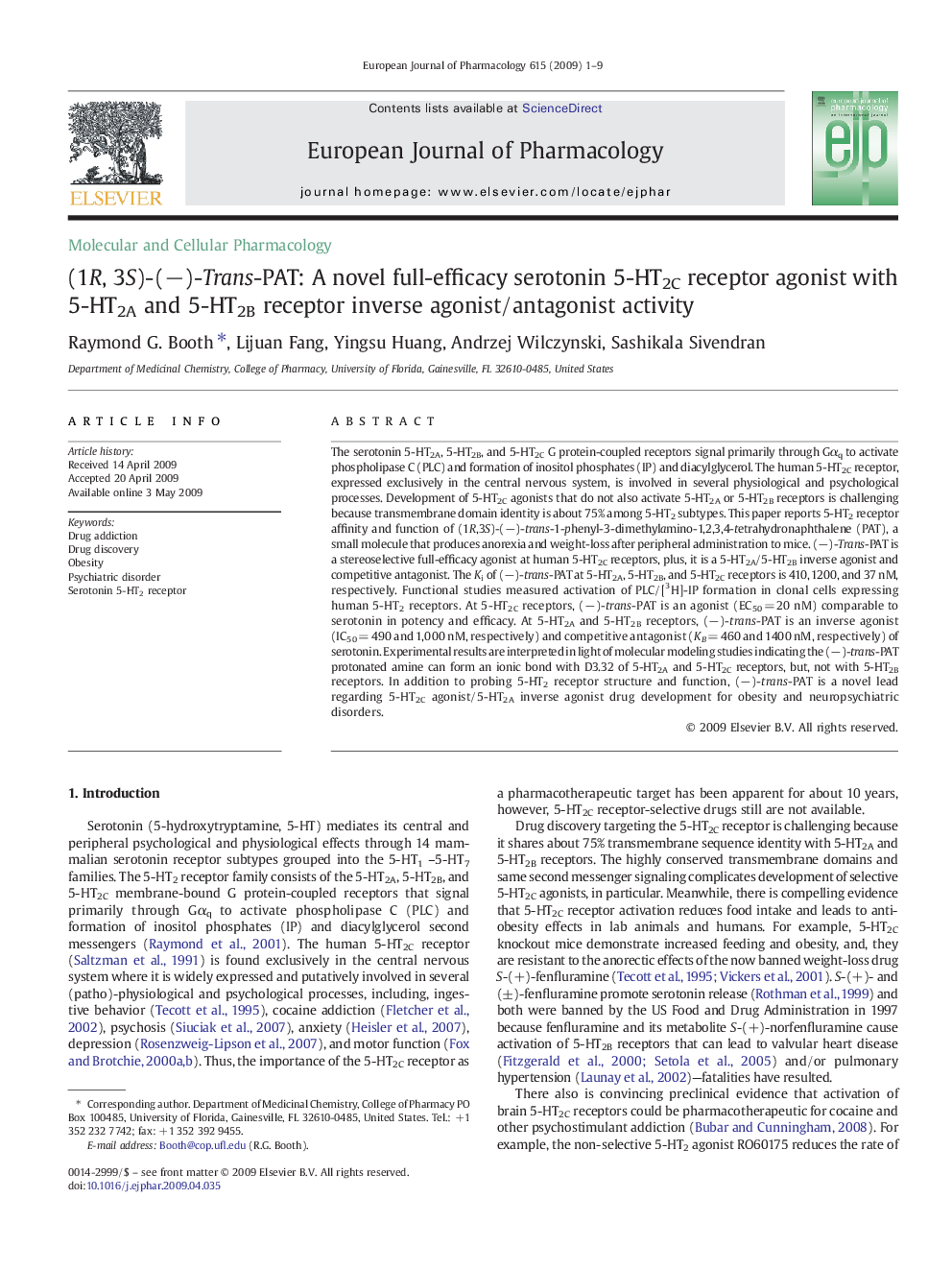 (1R, 3S)-(−)-Trans-PAT: A novel full-efficacy serotonin 5-HT2C receptor agonist with 5-HT2A and 5-HT2B receptor inverse agonist/antagonist activity