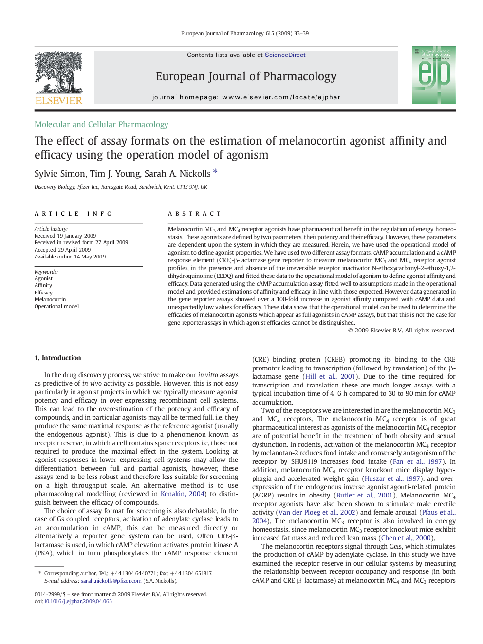 The effect of assay formats on the estimation of melanocortin agonist affinity and efficacy using the operation model of agonism