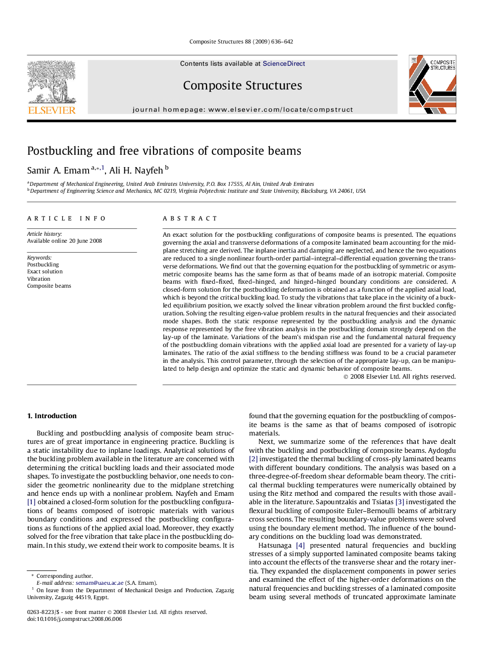 Postbuckling and free vibrations of composite beams