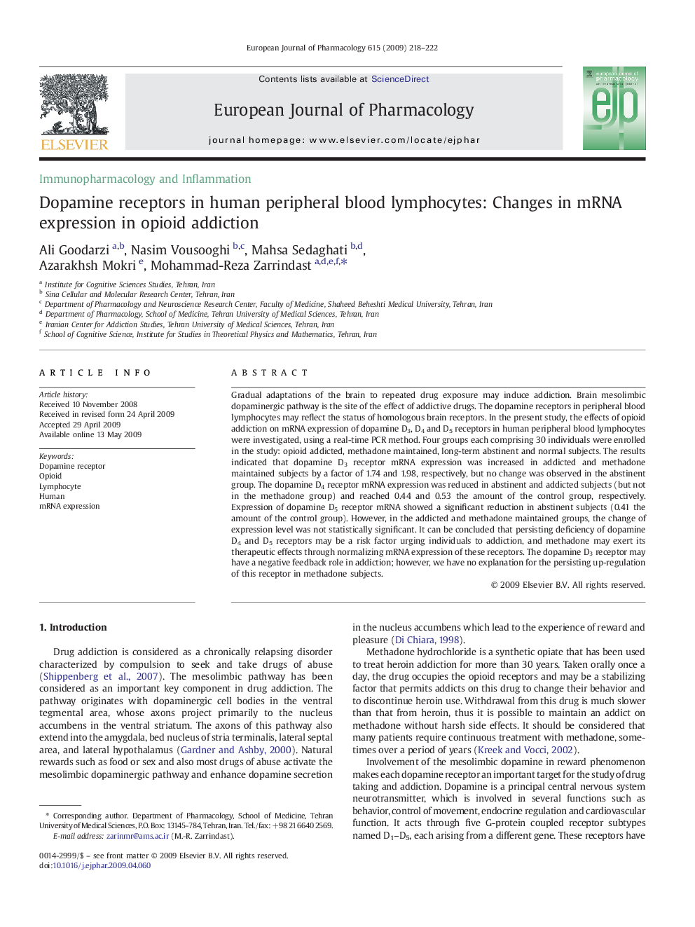 Dopamine receptors in human peripheral blood lymphocytes: Changes in mRNA expression in opioid addiction