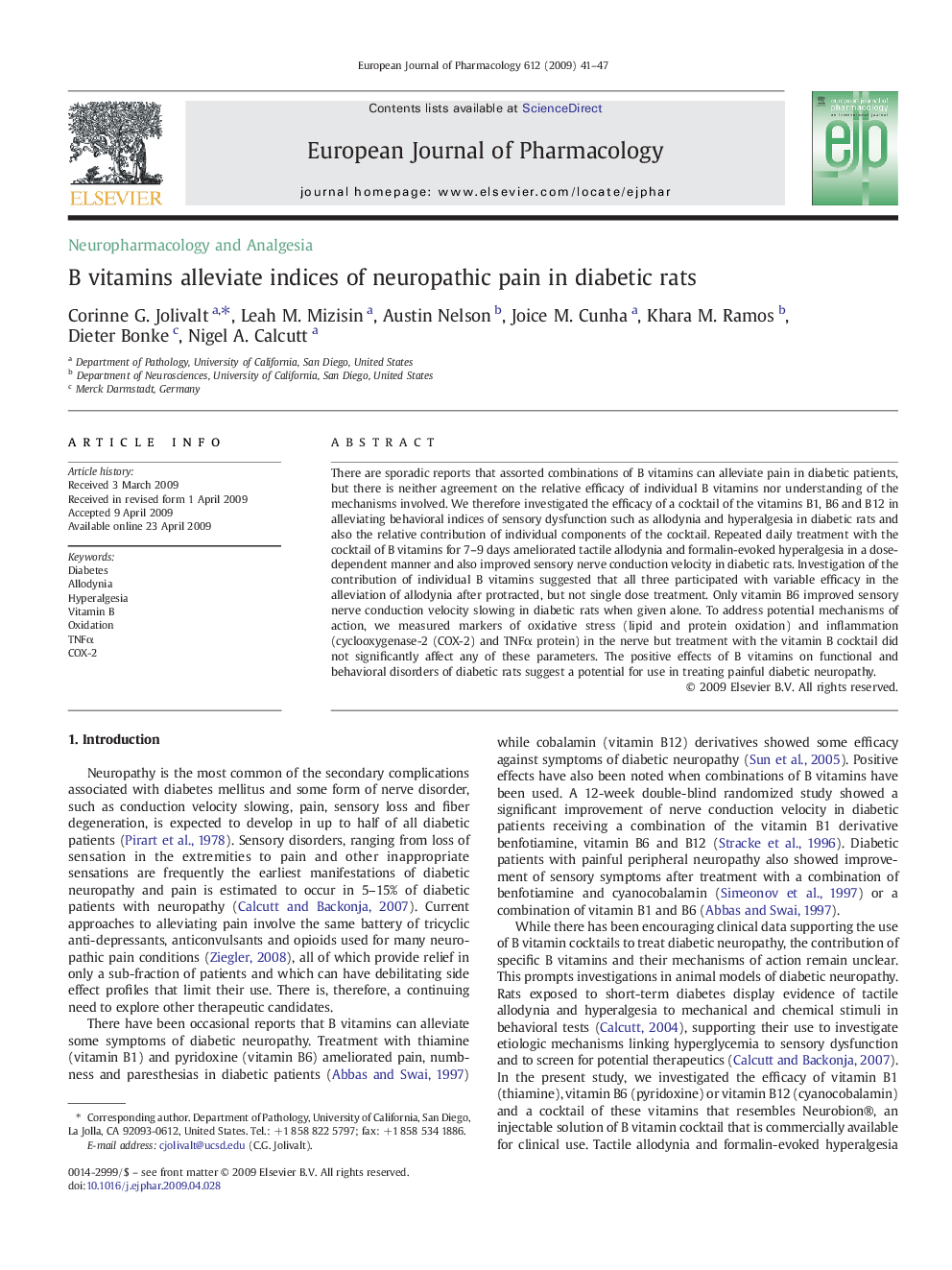 B vitamins alleviate indices of neuropathic pain in diabetic rats