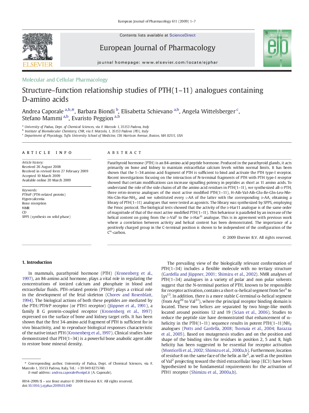 Structure-function relationship studies of PTH(1-11) analogues containing D-amino acids