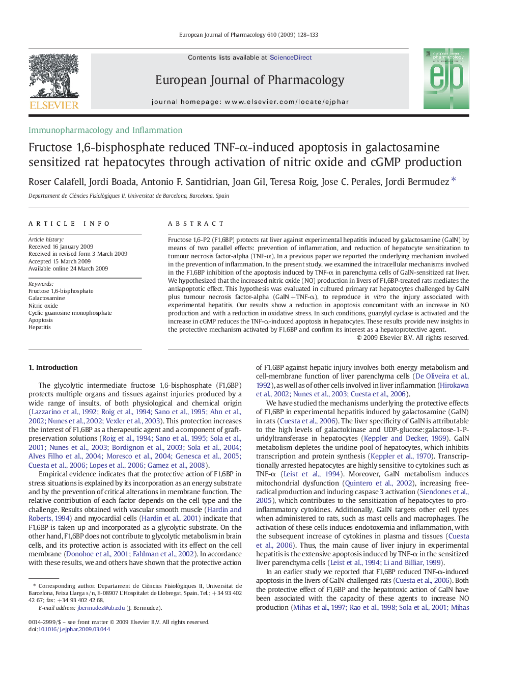 Fructose 1,6-bisphosphate reduced TNF-α-induced apoptosis in galactosamine sensitized rat hepatocytes through activation of nitric oxide and cGMP production