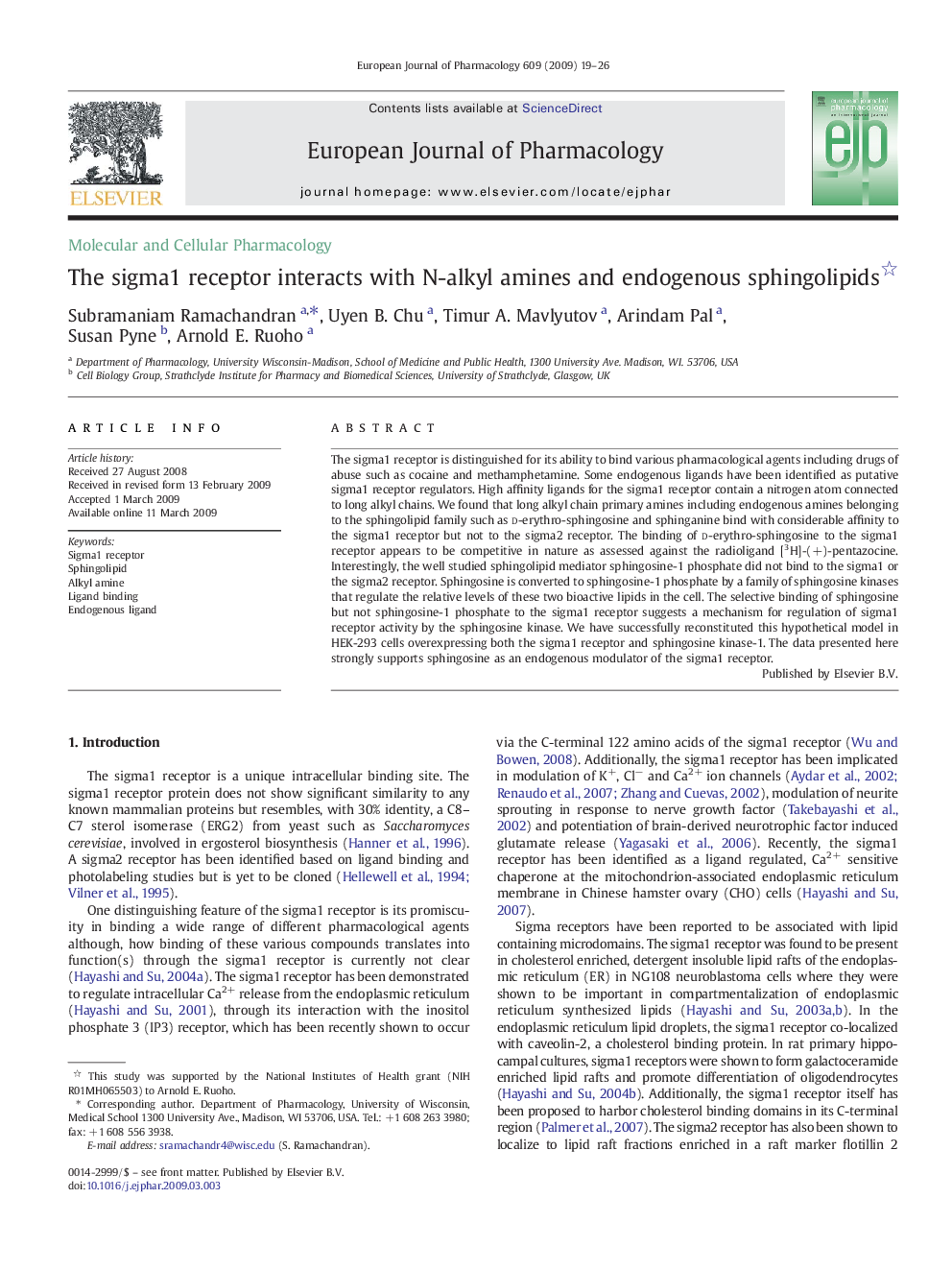 The sigma1 receptor interacts with N-alkyl amines and endogenous sphingolipids 