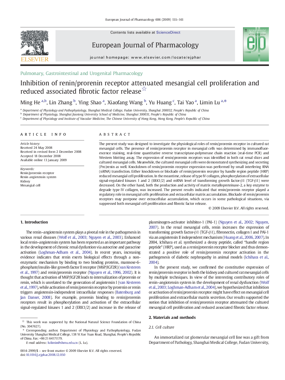 Inhibition of renin/prorenin receptor attenuated mesangial cell proliferation and reduced associated fibrotic factor release 